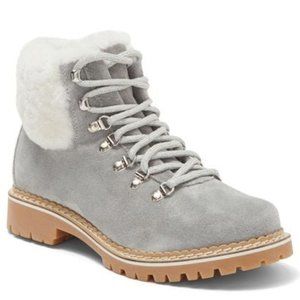 La Montelliana Civetta Boots Suede Shearling Lace Up Booties Gray Size 38 US 8